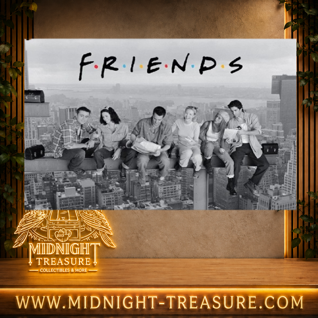 Poster Friends 91,5 x 61 cm avec Rachel, Monica, Phoebe, Joey, Chandler et Ross assis sur une poutre au-dessus de New York, affiche officielle ABYstyle.