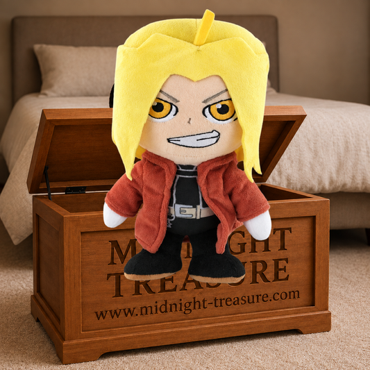 Peluche Fullmetal Alchemist Edward Elric 26 cm avec cheveux blonds et manteau rouge