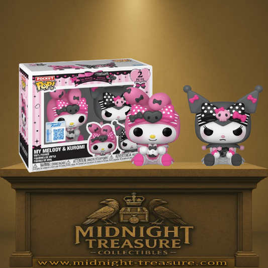 Funko Pocket Pop! Sanrio – My Melody & Kuromi (Pack de 2). Mini figurines avec tenues kawaii détaillées, nœuds et accessoires. Un coffret adorable et culte pour les fans de Sanrio.