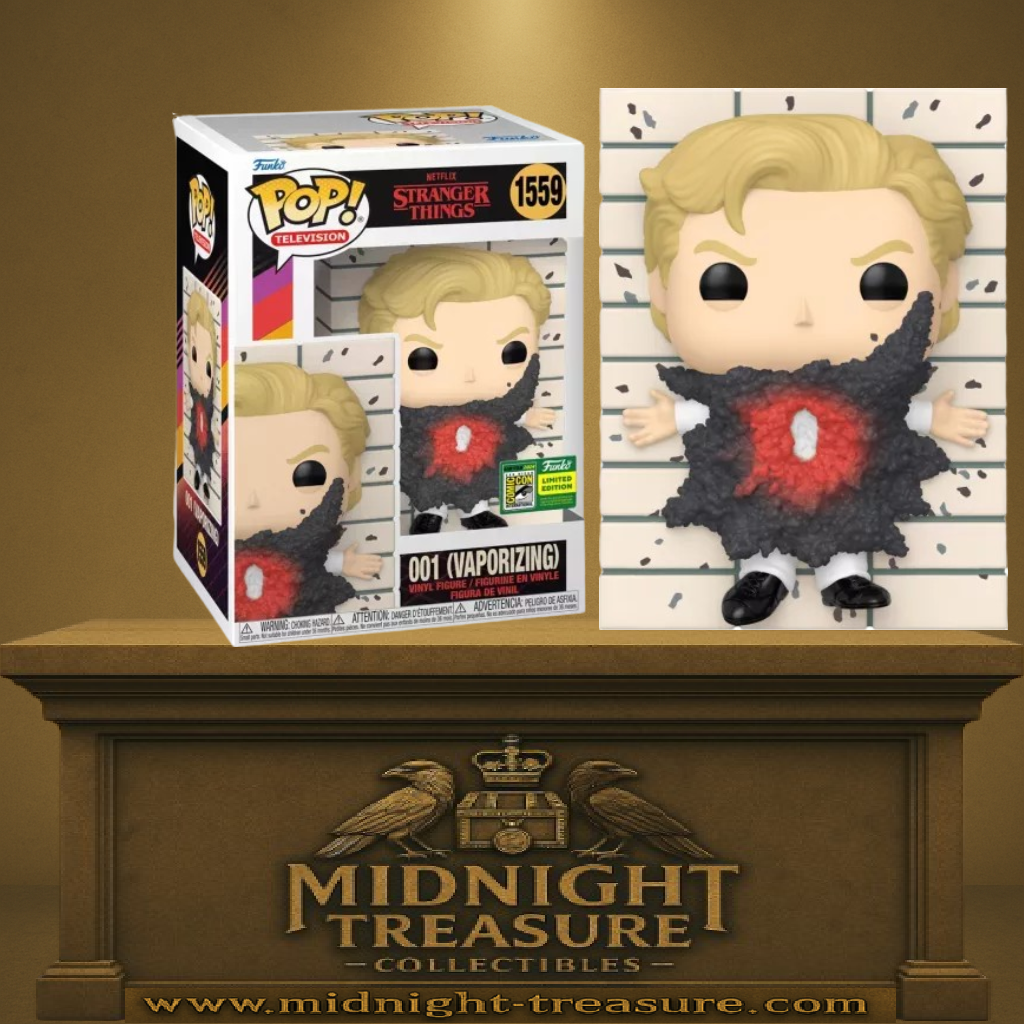 Funko Pop! Stranger Things – 001 (Vaporizing) (N°1559). Figurine exclusive montrant Henry Creel/001 en pleine désintégration avec torse rouge incandescent. Une pièce dramatique et culte pour les fans de Stranger Things.