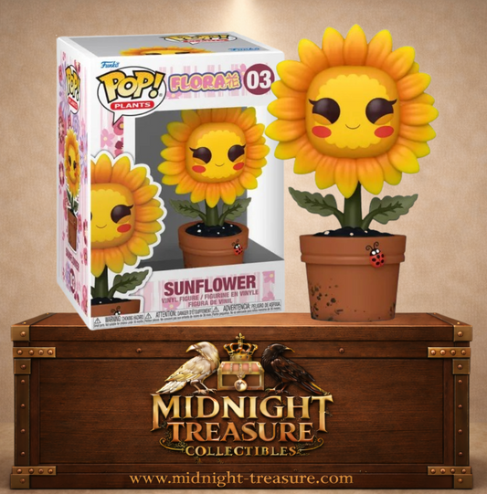 Funko Pop! Plants N°03 – Sunflower (Tournesol). Figurine tournesol souriant dans un pot avec coccinelle.