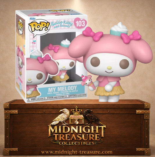 Funko Pop! N°103 My Melody with Ice Cream (My Melody avec glace) de Hello Kitty and Friends, avec capuchon rose, nœuds et petites glaces.
