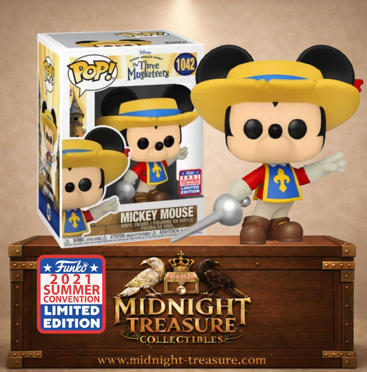 Funko Pop! N°1042 – Mickey Mouse – The Three Musketeers. Édition FunKon Summer Convention 2021 avec costume de mousquetaire et rapière.