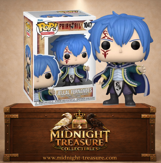 Funko Pop! N°1047 Jellal Fernandes de Fairy Tail avec cheveux bleus, marque rouge au visage et tenue de Crime Sorcière.