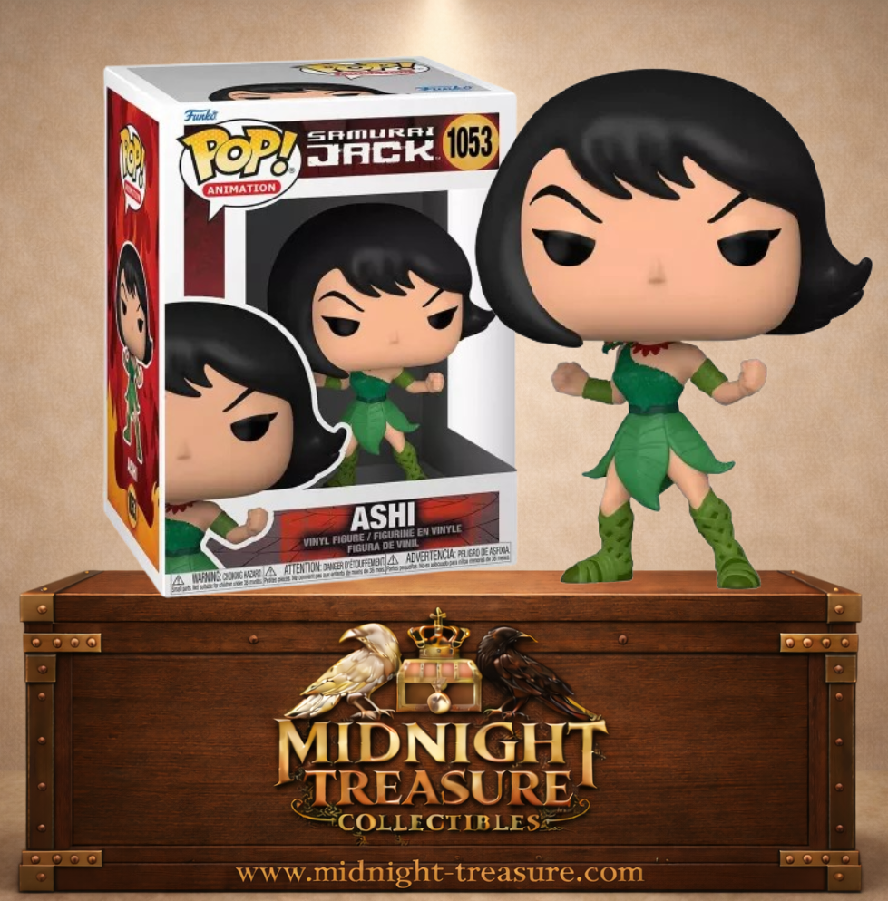 Funko Pop! Animation N°1053 – Ashi dans sa tenue verte de la saison 5 de Samurai Jack, prête au combat.