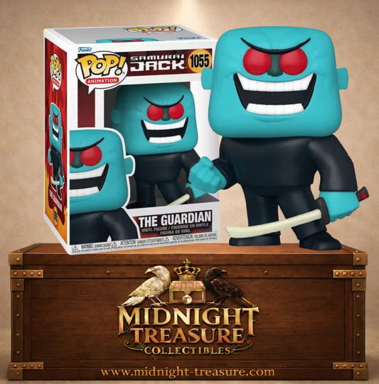 Funko Pop! Animation N°1055 – The Guardian avec peau bleue, yeux rouges et katana inspiré de Samurai Jack.