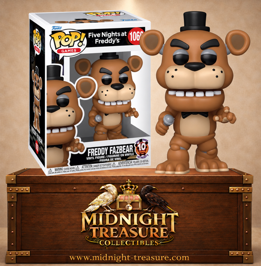 Funko Pop! Games N°1060 Freddy Fazbear 10e anniversaire de Five Nights at Freddy’s avec haut-de-forme noir et microphone.
