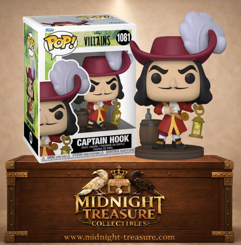 Funko Pop! Disney Villains N°1081 – Captain Hook Capitaine Crochet – Peter Pan. Figurine pirate avec lanterne et crochet sur socle.