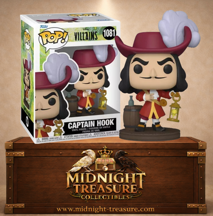 Funko Pop! Disney Villains N°1081 – Captain Hook Capitaine Crochet – Peter Pan. Figurine pirate avec lanterne et crochet sur socle.