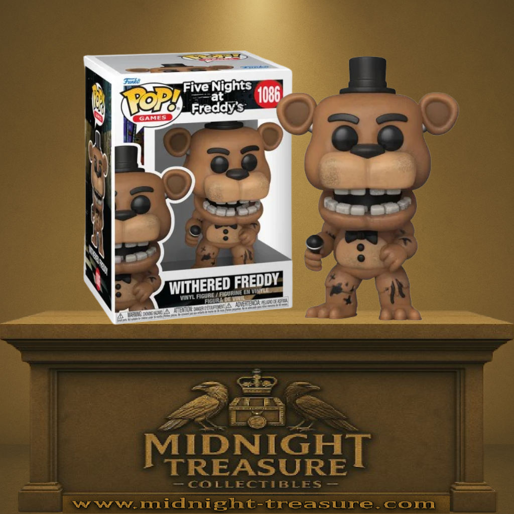 Funko Pop! Five Nights at Freddy’s – Withered Freddy (N°1086). Animatronique Freddy endommagé avec micro, fidèle à son apparence dans FNaF 2.
