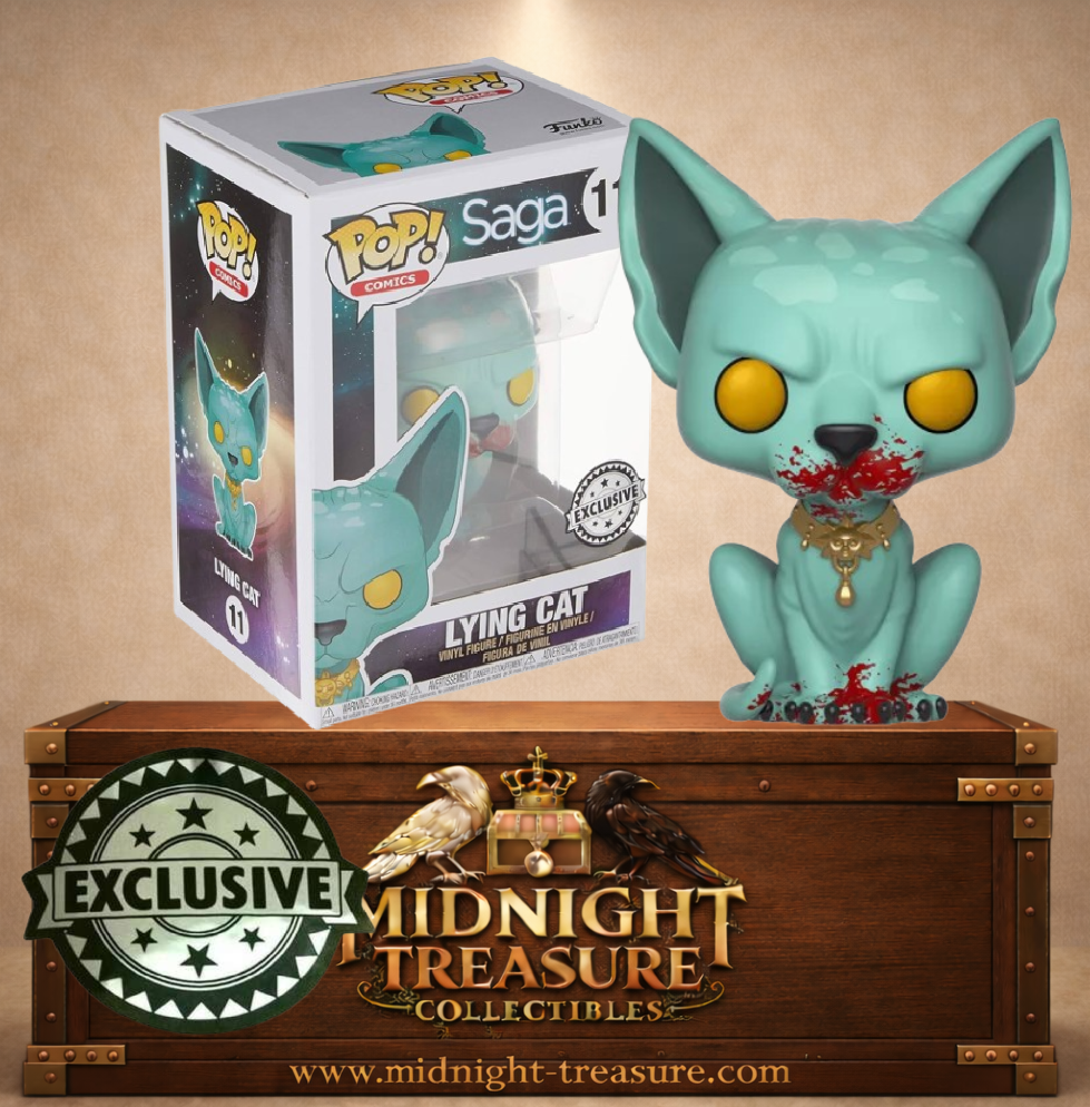 Funko Pop! Comics N°11 Lying Cat Bloody, Chat Mensonge bleu-vert ensanglanté avec yeux jaunes et collier doré, Saga.