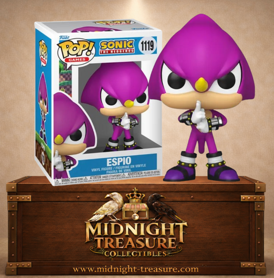 Funko Pop! Games N°1119 – Espio le Caméléon – Sonic le Hérisson. Figurine en posture ninja avec signe de main.