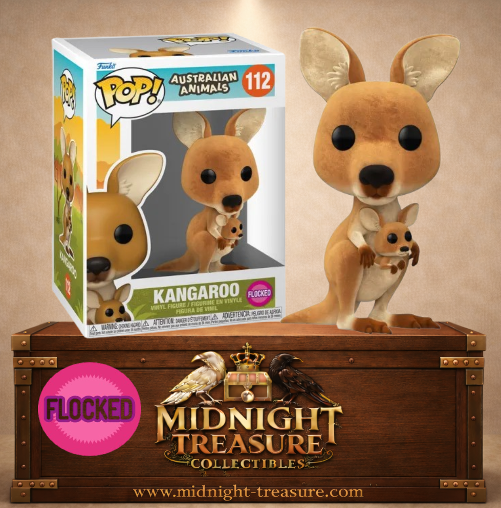 Funko Pop! Animals N°112 – Kangaroo Flocked avec son petit joey dans la poche ventrale.