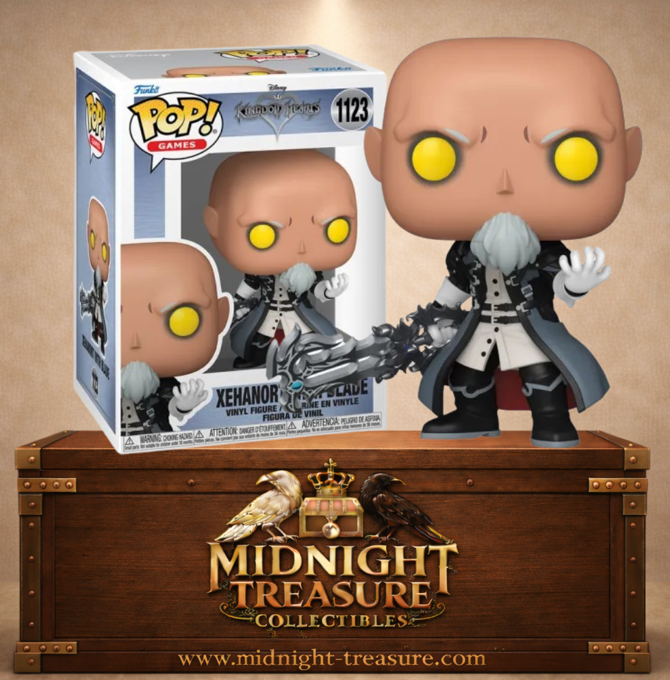 Funko Pop! Games N°1123 – Xehanort with Blade – Kingdom Hearts. Figurine avec Keyblade et yeux jaunes.