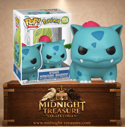 Funko Pop! Pokémon N°1126 – Ivysaur (Herbizarre). Figurine du Pokémon Herbizarre avec bourgeon rose et feuilles vertes sur le dos.