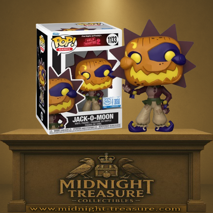 Funko Pop! Five Nights at Freddy’s: Help Wanted 2 – Jack-O-Moon (N°1133). Personnage FNAF en version Halloween avec tête citrouille et moitié de visage lune, style animatronique.