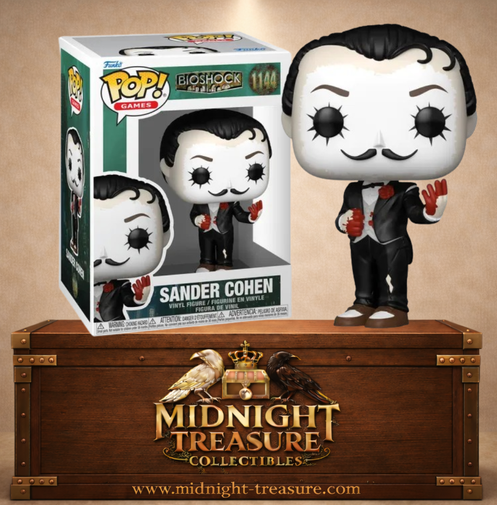 Funko Pop! Games N°1144 – Sander Cohen – BioShock. Figurine en costume avec maquillage blanc et gants rouges.