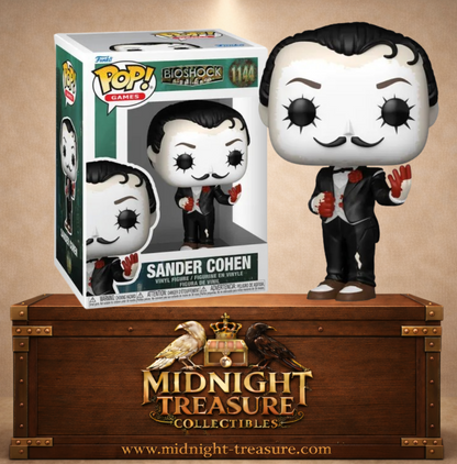 Funko Pop! Games N°1144 – Sander Cohen – BioShock. Figurine en costume avec maquillage blanc et gants rouges.