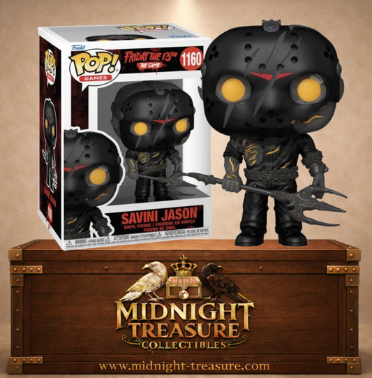 Funko Pop! Games N°1160 – Savini Jason de Friday the 13th The Game, avec masque noir, corps brûlé et fourche démoniaque Devil’s Pitchfork.