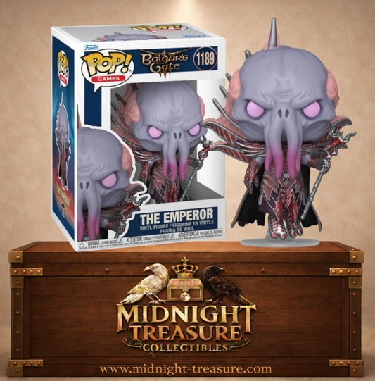 Funko Pop! Baldur’s Gate 3 N°1189 – The Emperor Illithid avec armure rouge détaillée et bâton. Une figurine fidèle parfaite pour les fans de Baldur’s Gate.