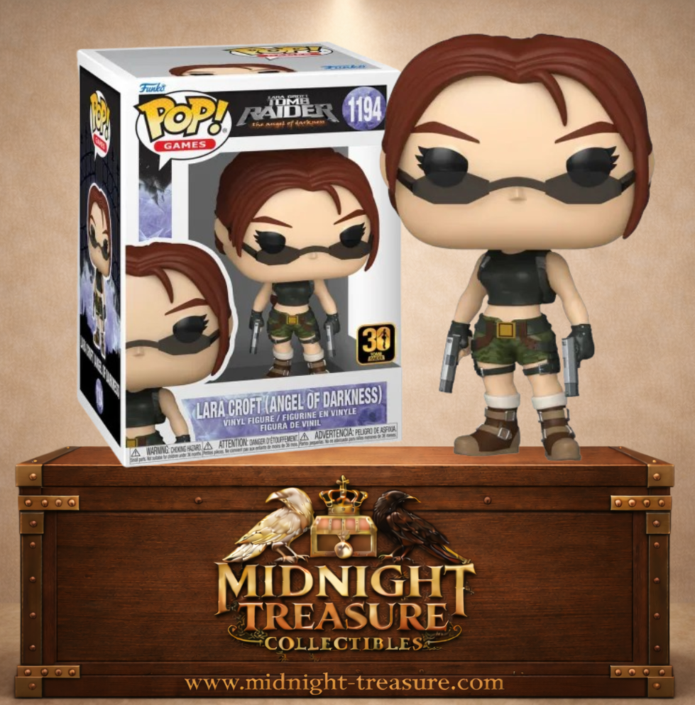 Funko Pop! Games N°1194 – Lara Croft (Angel of Darkness) portant ses lunettes noires et ses doubles pistolets inspirée de Tomb Raider : L'Ange des Ténèbres.
