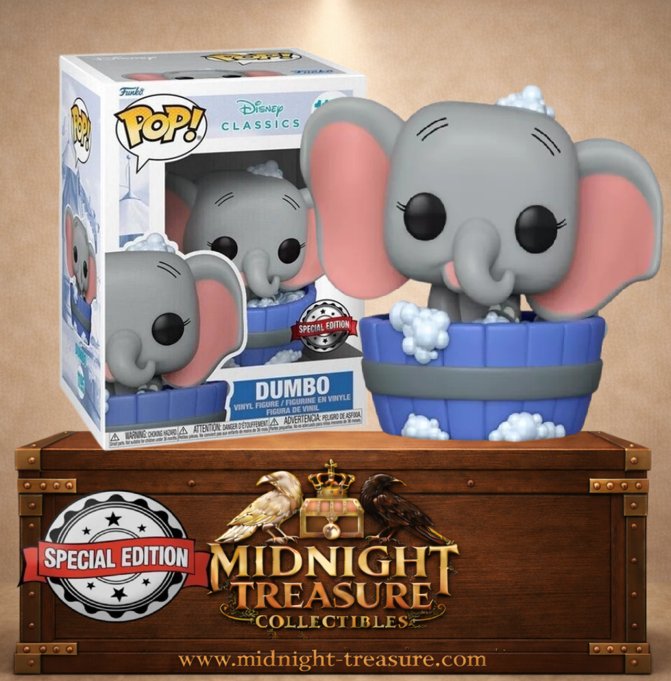 Funko Pop! N°1195 Dumbo in Bubble Bath (Dumbo dans son bain moussant) Disney Classics Special Edition, dans une bassine bleue remplie de bulles.