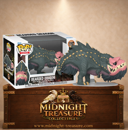 Funko Pop! Games N°1197 – Bearded Dragon, gigantesque créature reptilienne de Turok Origins avec écailles sombres, excroissances osseuses et mâchoire menaçante.