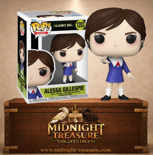 Funko Pop! Games N°1203 – Alessa Gillespie – Silent Hill. Figurine jeune fille en robe bleue liée au culte.