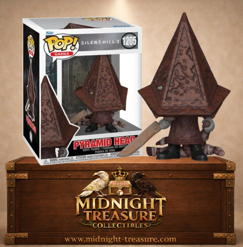 Funko Pop! Games N°1205 – Pyramid Head – Silent Hill 2. Figurine avec casque triangulaire et grande lame.