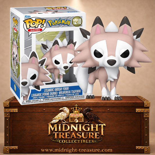Funko Pop! Games N°1210 Lougaroc Forme Diurne de Pokémon avec pelage beige et blanc, crinière rocheuse et posture quadrupède.