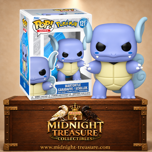 Funko Pop! Games N°1212 Wartortle (Carabaffe) de Pokémon avec corps bleu violacé, grandes oreilles et queue enroulée.