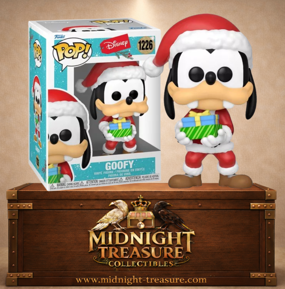 Funko Pop! Disney N°1226 – Dingo (Goofy) en tenue de Père Noël tenant un cadeau.