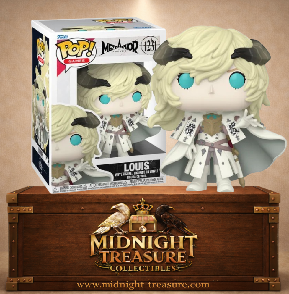 Funko Pop! Games N°1231 – Louis Guiabern de Metaphor: ReFantazio avec sa tenue blanche et dorée, ses cornes et ses deux lames.