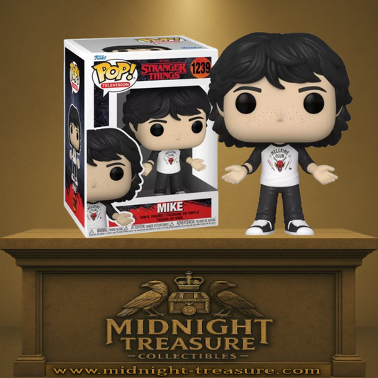 Funko Pop! Stranger Things – Mike – Hellfire Club – Saison 4 (N°1239). Mike Wheeler portant le t-shirt Hellfire Club lors des scènes à Hawkins High School.