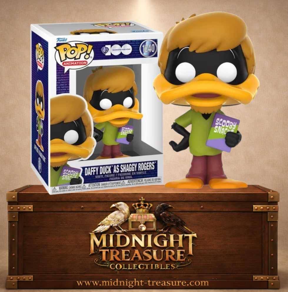 Funko Pop! Warner Bros. 100th Anniversary N°1240 – Daffy Duck déguisé en Sammy Rogers avec boîte de Scooby Snacks.