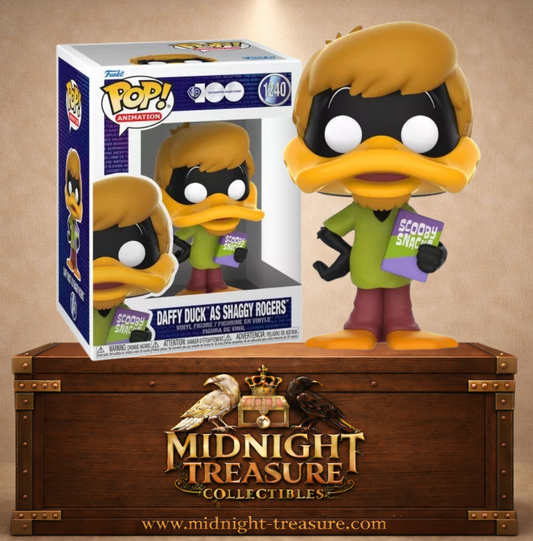 Funko Pop! Warner Bros. 100th Anniversary N°1240 – Daffy Duck déguisé en Sammy Rogers avec boîte de Scooby Snacks.