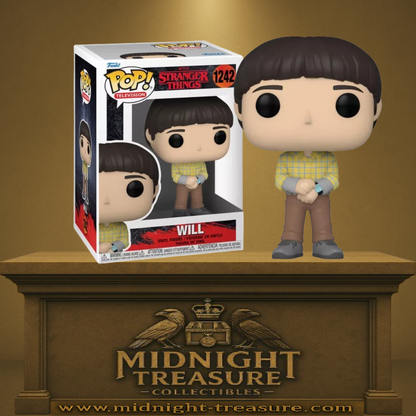 Funko Pop! Stranger Things – Will Byers – Saison 4 (N°1242). Will avec chemise à carreaux jaune, représentation fidèle de son arc émotionnel dans la saison 4.