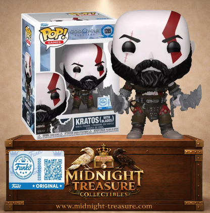 Funko Pop! N°1285 Kratos avec les Lames du Chaos et leurs chaînes dans God of War Ragnarök, édition exclusive.