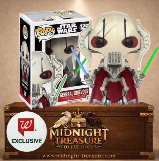 Funko Pop! Star Wars N°129 – Général Grievous Walgreens Exclusive avec double sabre laser et cape rouge.