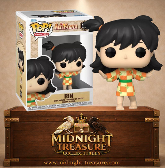 Funko Pop! Animation N°1296 – Rin de InuYasha, avec ses cheveux noirs et son kimono orange et jaune emblématique.