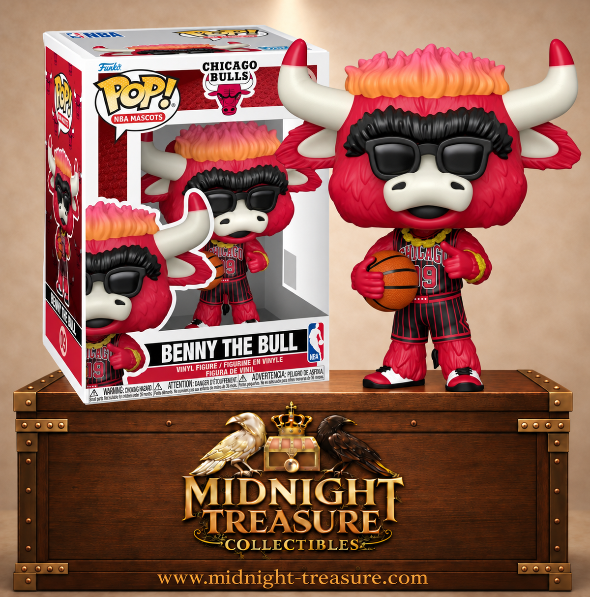 Funko Pop! NBA Mascots N°13 Benny the Bull avec maillot Pinstripe et ballon – Chicago Bulls