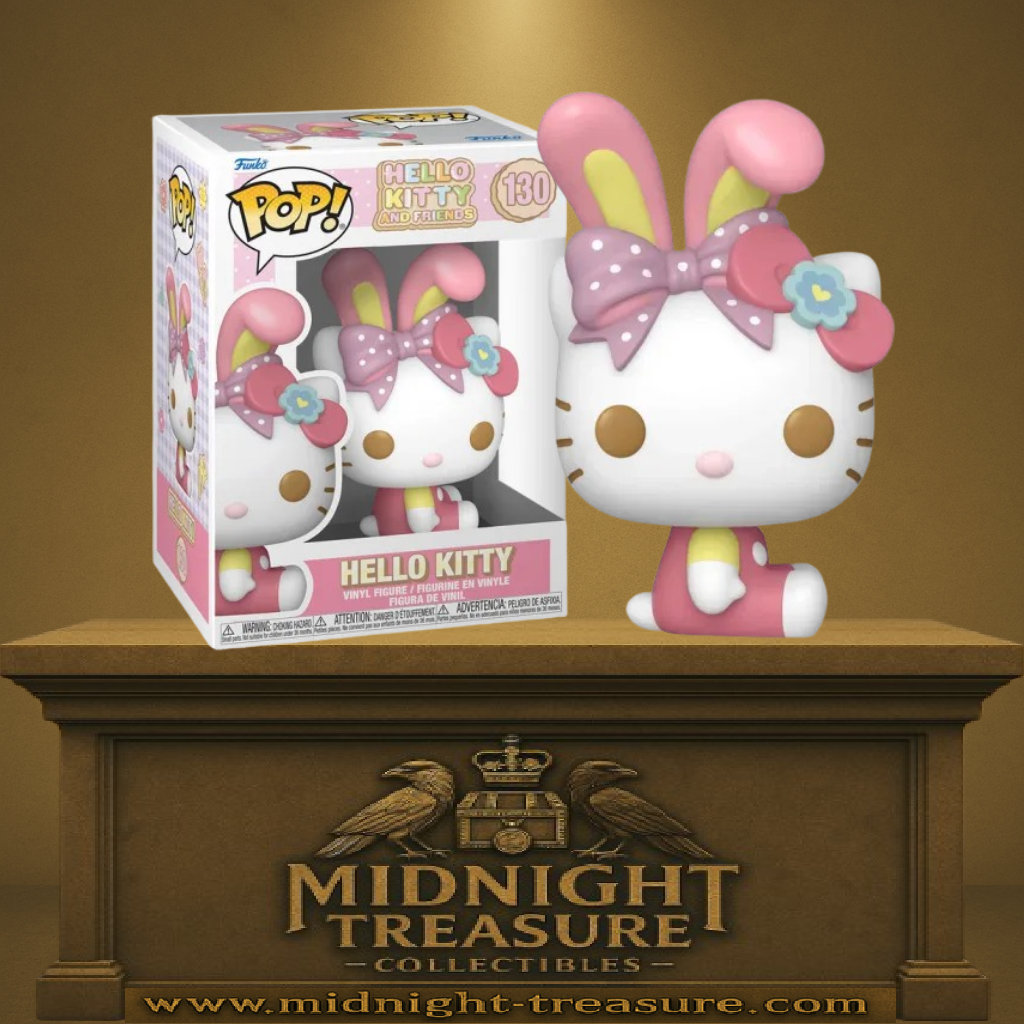 Funko Pop! Hello Kitty and Friends – Hello Kitty (Lapin de Pâques) (N°130). Hello Kitty en costume de lapin rose avec nœud à pois, figurine kawaii et saisonnière.