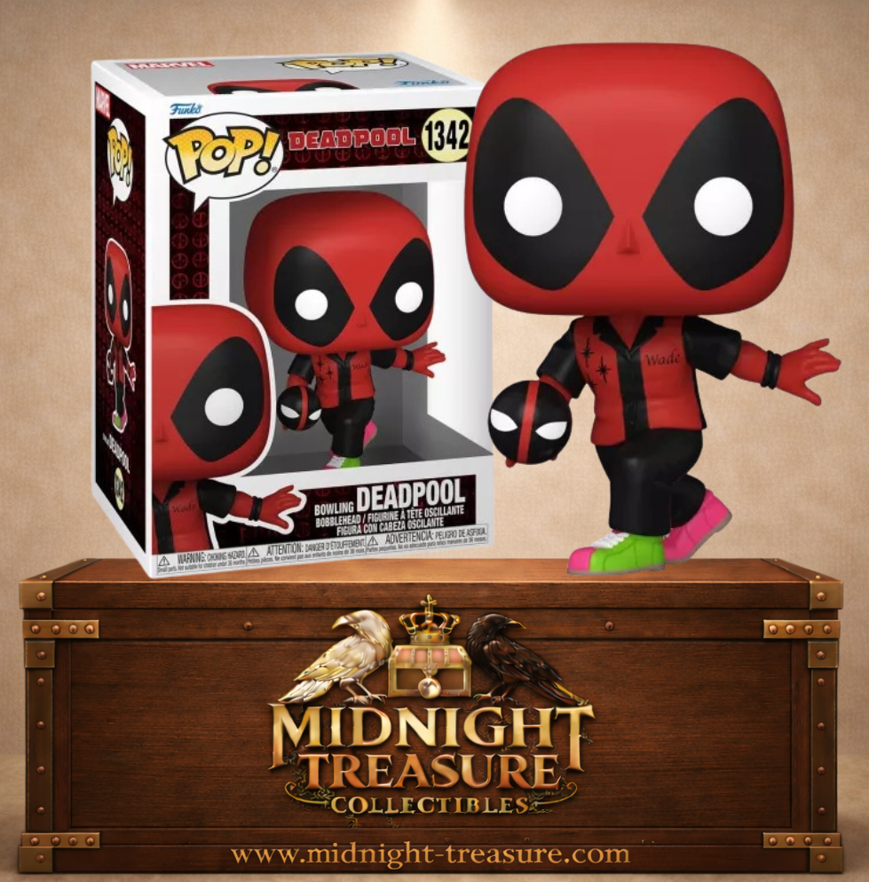Funko Pop! N°1342 Bowling Deadpool (Deadpool au bowling) Marvel, avec chemise rouge et noire Wade, boule personnalisée et chaussures de bowling multicolores.