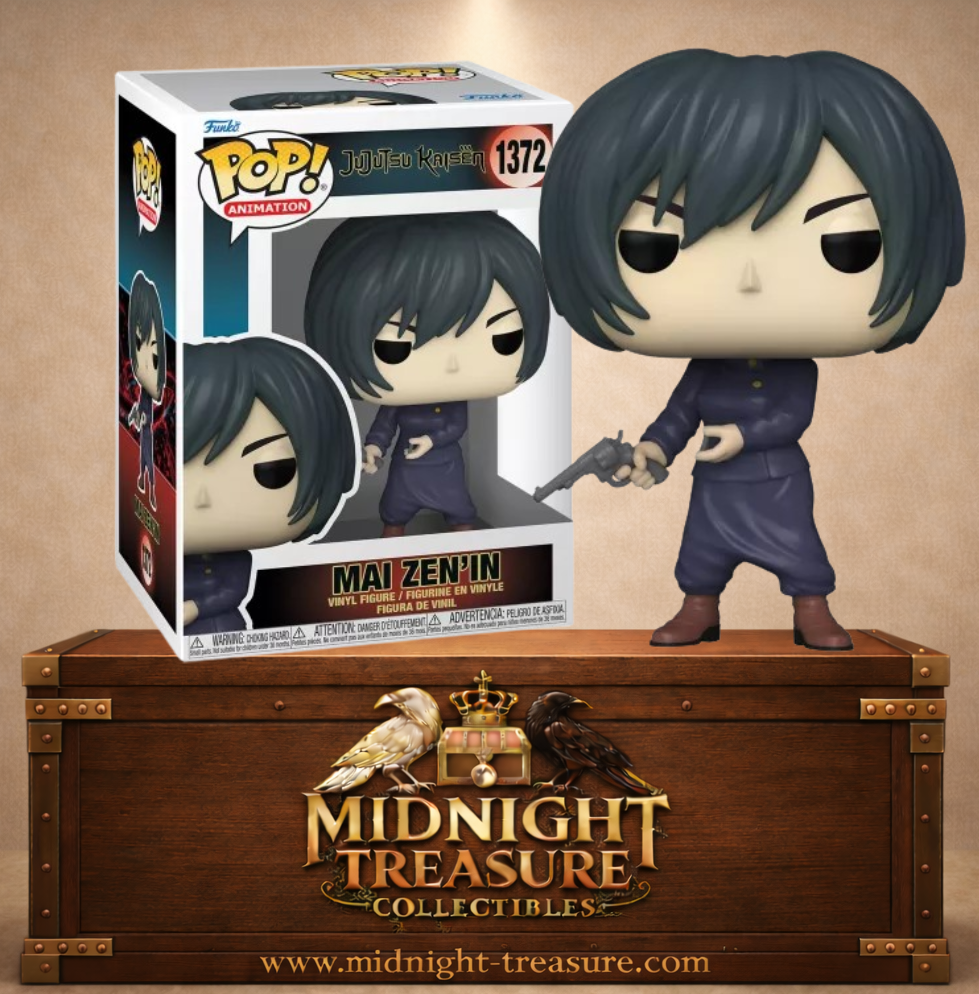 Funko Pop! Animation N°1372 – Mai Zen’in – Jujutsu Kaisen. Figurine Mai Zen’in avec revolver et uniforme de l’école de Kyoto.