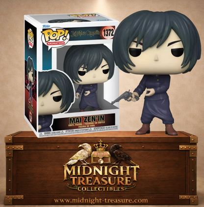 Funko Pop! Animation N°1372 – Mai Zen’in – Jujutsu Kaisen. Figurine Mai Zen’in avec revolver et uniforme de l’école de Kyoto.