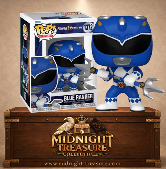 Funko Pop! Power Rangers N°1372 – Ranger Bleu avec casque Tricératops et Power Lances.
