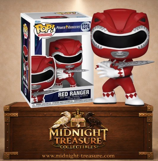 Funko Pop! Power Rangers N°1374 – Ranger Rouge avec casque Tyrannosaure et épée emblématique.