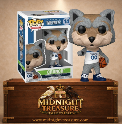 Funko Pop! Basketball N°14 – Crunch – Minnesota Timberwolves. Mascotte loup avec ballon de basket.