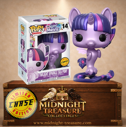 Funko Pop! N°14 – Twilight Sparkle Sea Pony (Twilight Sparkle – Poney des mers) de My Little Pony: The Movie, variante Metallic Chase (Chase Métallisée) violette avec sticker Limited Chase Edition.