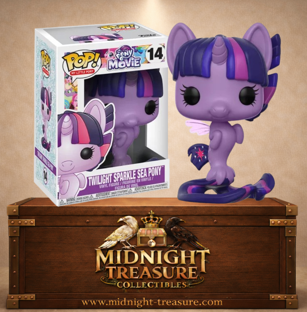 Funko Pop! N°14 – Twilight Sparkle Sea Pony (Twilight Sparkle – Poney des mers) de My Little Pony: The Movie, version classique violette avec corne, nageoires et queue aquatique.